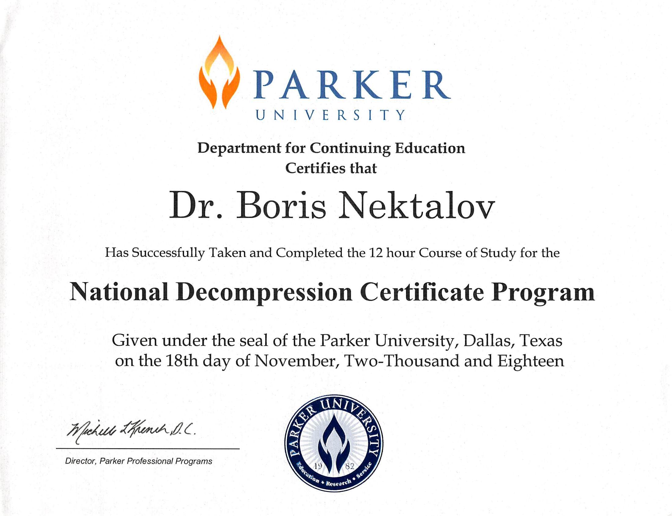 PARKER university certificate